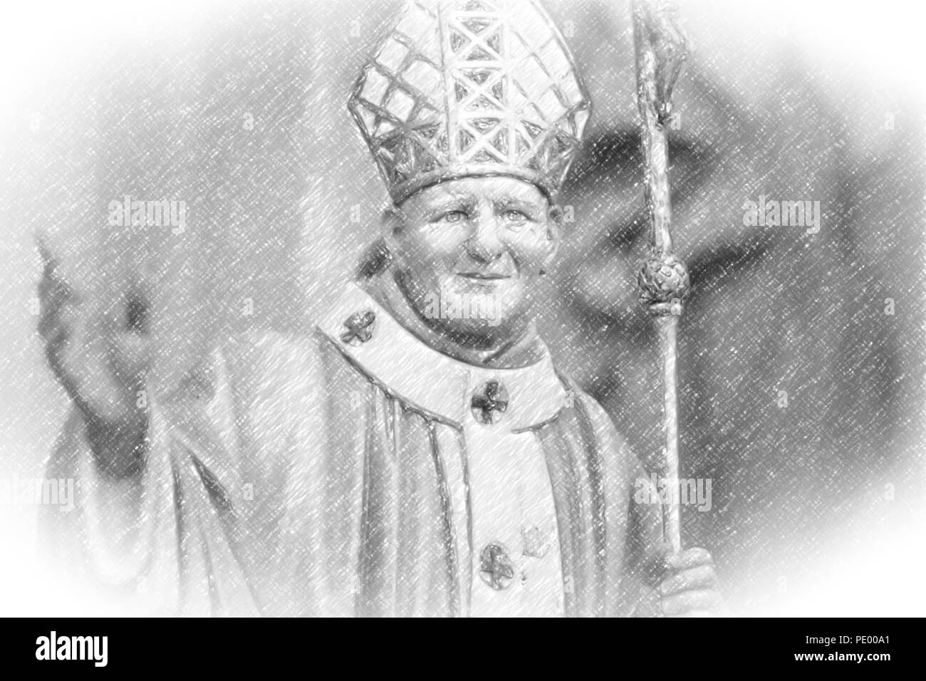 Crayon avec vignette de Saint Jean Paul II avec Crucifix bénédiction Banque D'Images
