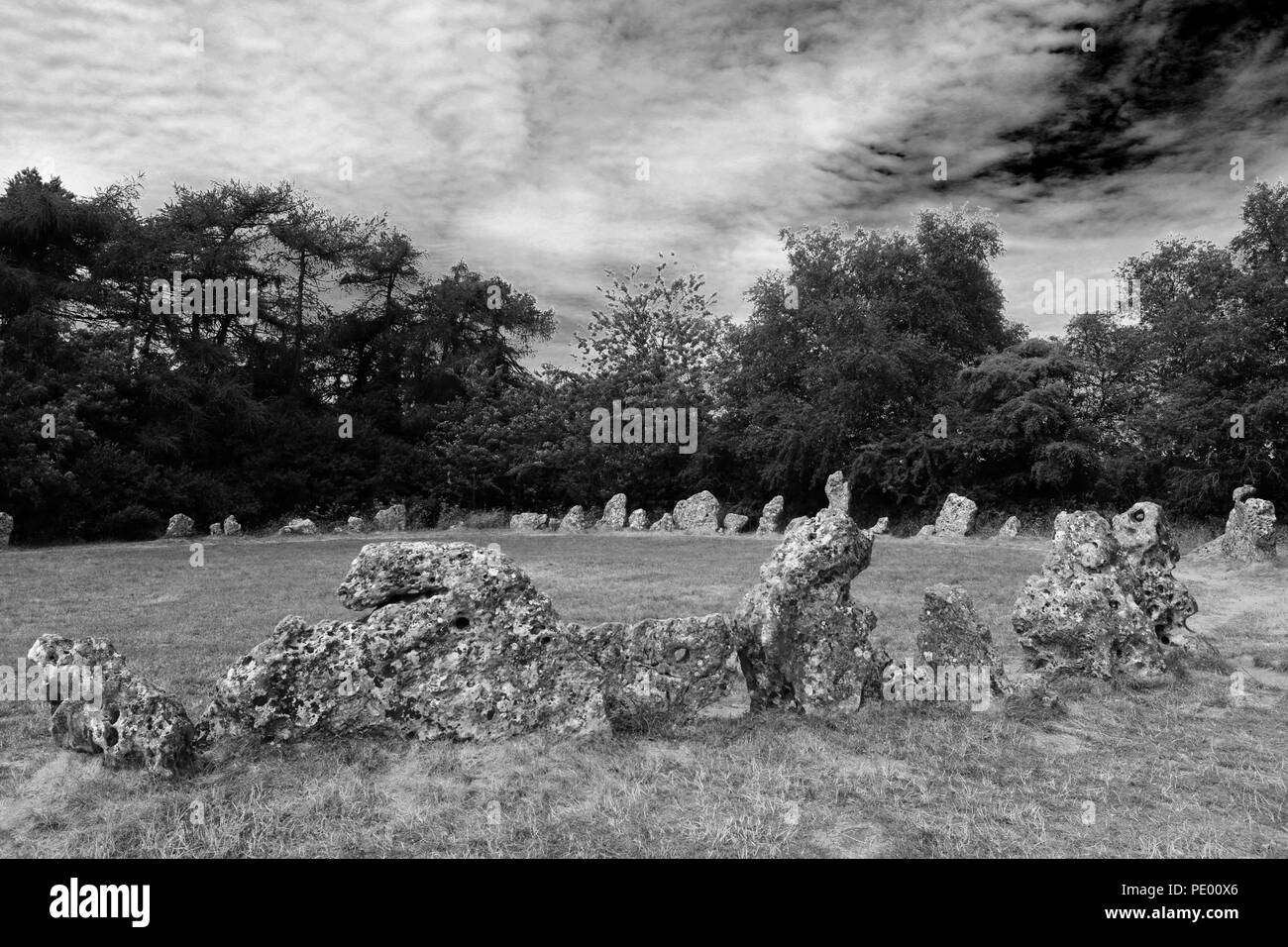 Les rois des hommes, le cercle de pierres de Rollright Stones, près de Chipping Norton, Oxfordshire, Angleterre. Banque D'Images
