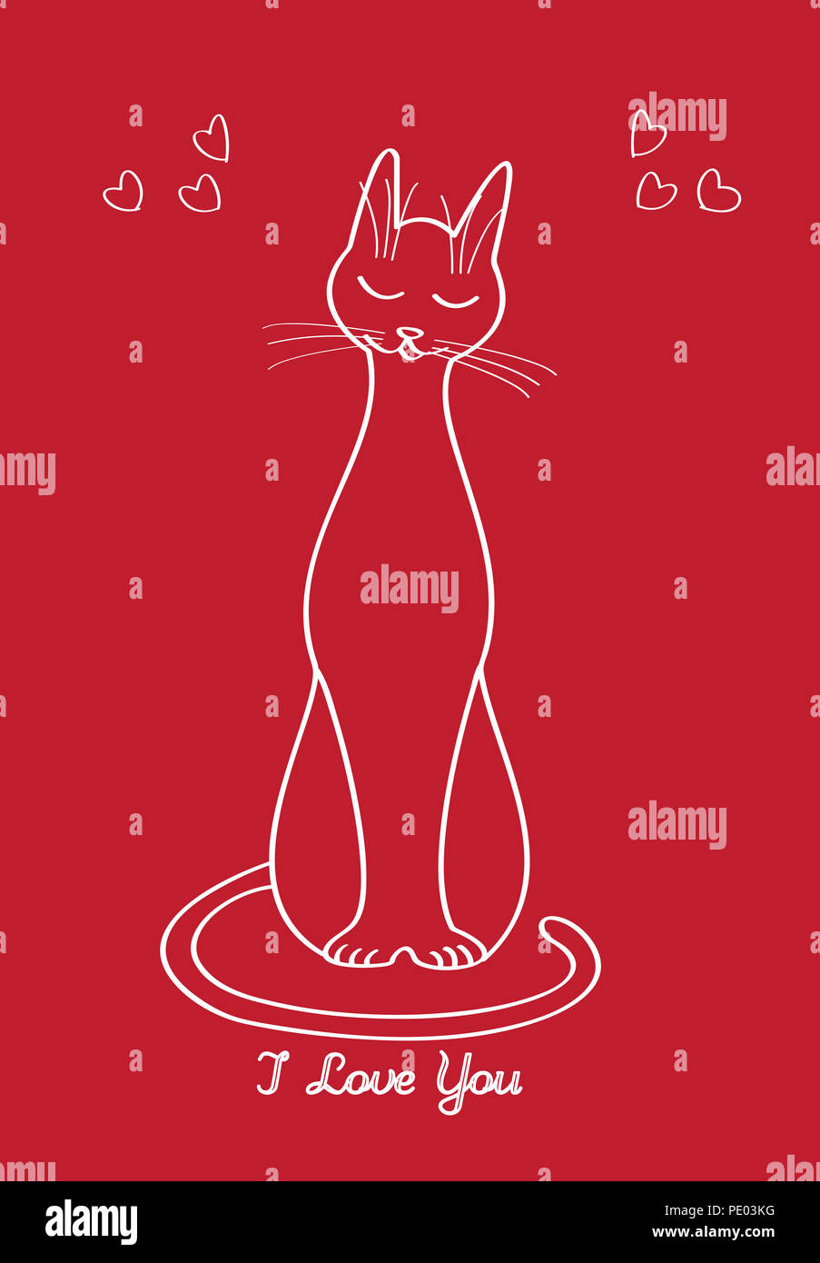 Carte postale avec une silhouette de chat le jour de la Saint Valentin ou un mariage. Banque D'Images