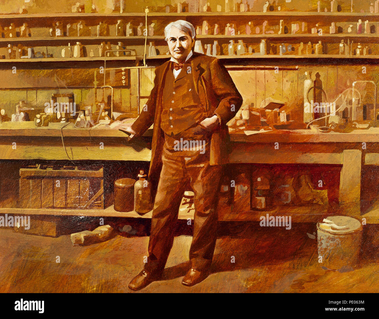 Thomas Alva Edison (1847-1931). L'inventeur américain et homme d'affaires. Portrait. Aquarelle réalisée par l'illustrateur espagnol Francisco Fonollosa (fin 20e siècle). Banque D'Images