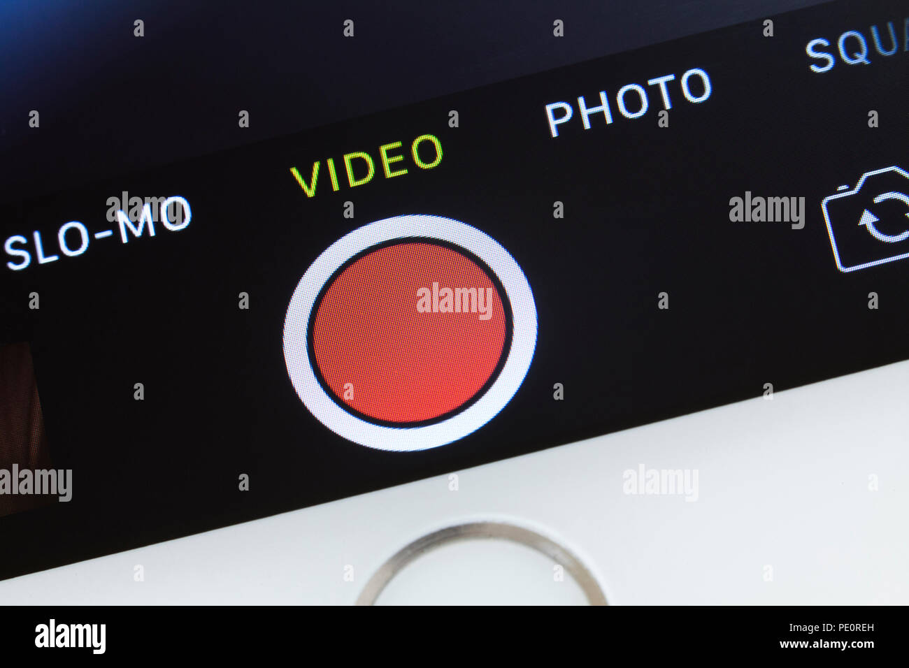 Bouton de caméra vidéo iPhone écran app Banque D'Images