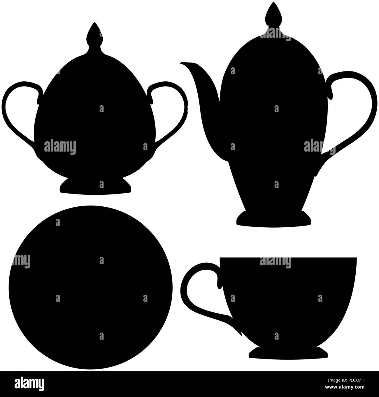 Service à thé. Icônes plat noir Illustration de Vecteur
