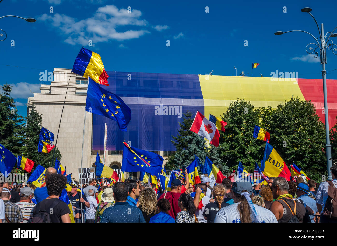 Bucarest, Roumanie - 10 août 2018 : Des manifestants anti-gouvernement à Bucarest, Roumanie. Banque D'Images