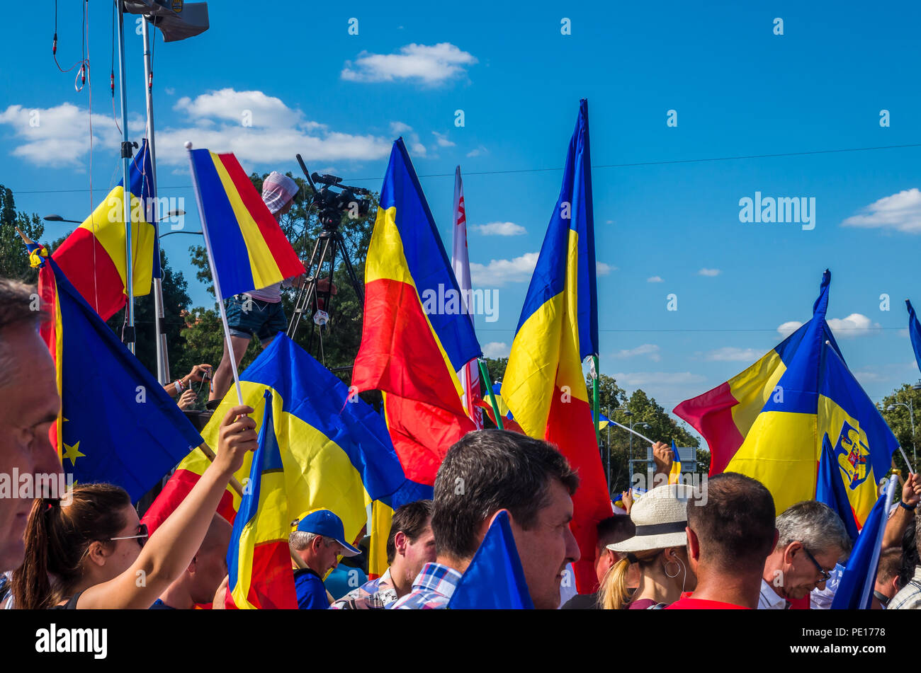 Bucarest, Roumanie - 10 août 2018 : Des manifestants anti-gouvernement à Bucarest, Roumanie. Banque D'Images