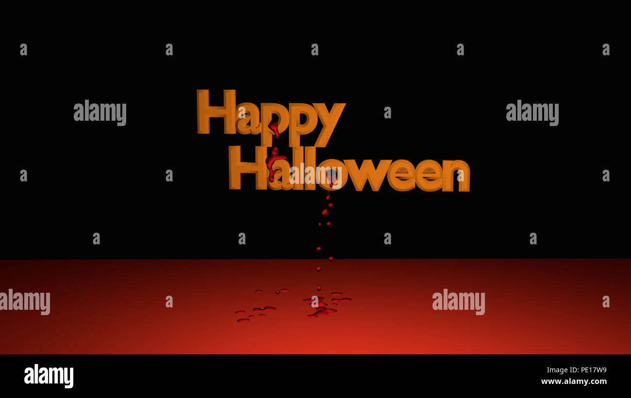 Happy Halloween avec texte bloodstrops est descendu. 3d illustration sur fond noir Banque D'Images
