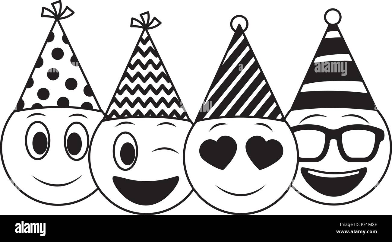 Émoticônes célébrant avec visage anniversaire party hat Illustration de Vecteur