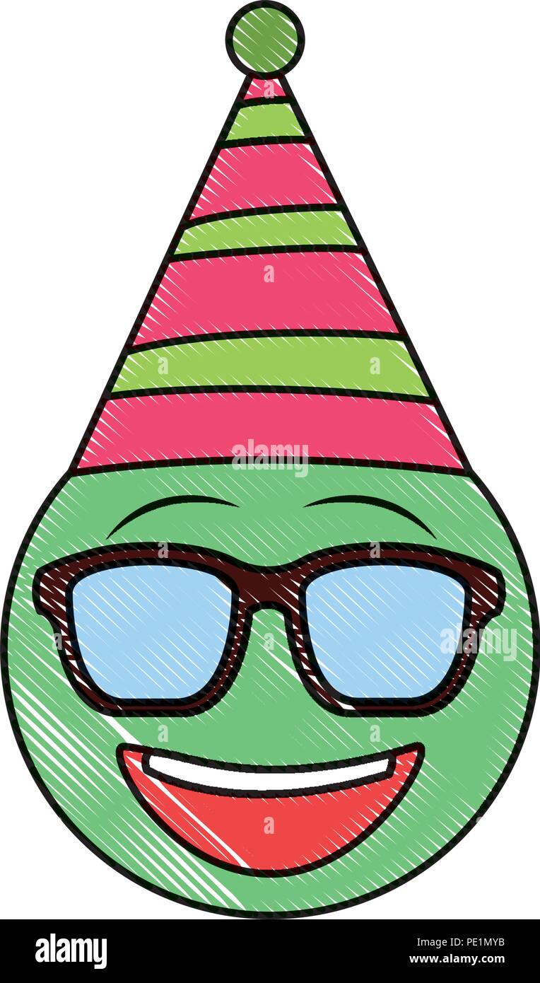 Emoji anniversaire avec des lunettes de soleil party hat encombrement droit  Image Vectorielle Stock - Alamy