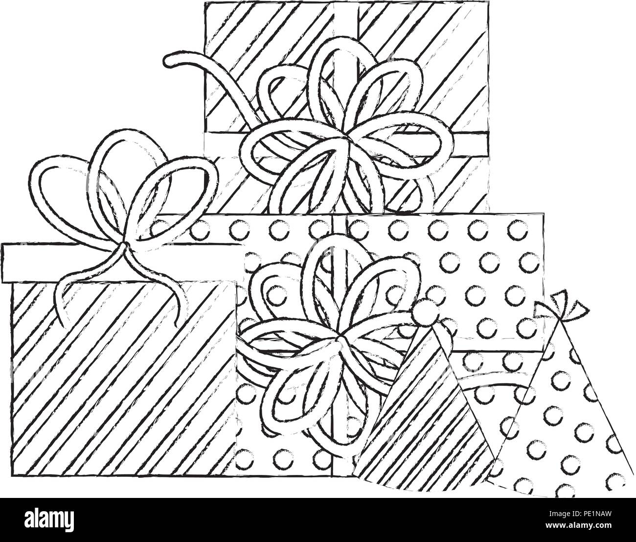 Cadeaux D Anniversaire Et Chapeaux De Fete Decoration Design Dessin A La Main Image Vectorielle Stock Alamy