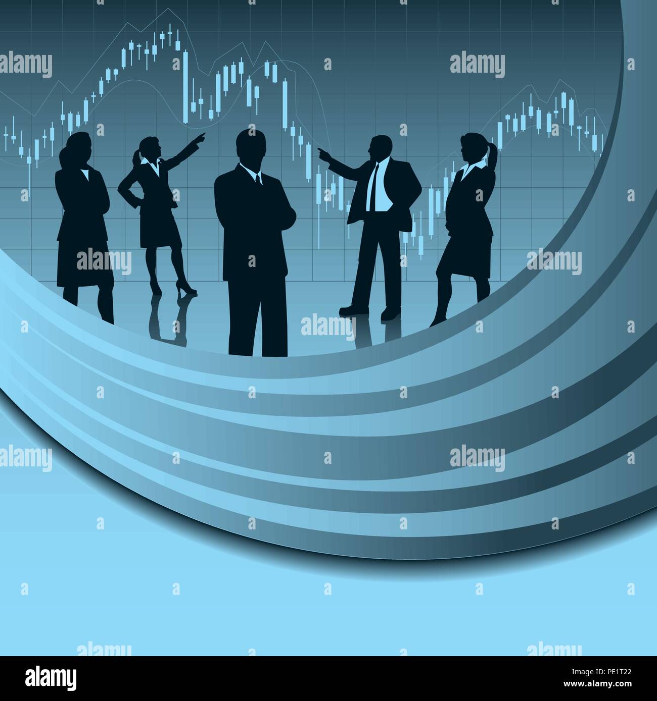 L'équipe d'analyse financière. Une équipe entreprise en silhouette avec des éléments de conception. Illustration de Vecteur