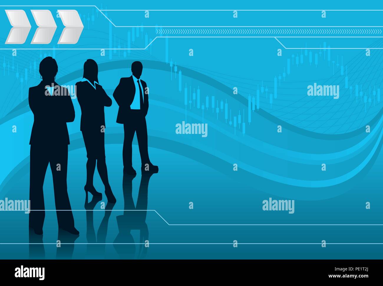 Partenaires financiers. Un groupe de gens d'affaires en silhouette devant un stock graphique. Illustration de Vecteur Partenaires financiers. Un groupe de gens d'affaires en silhouette devant un stock graphique. Illustration de Vecteur
