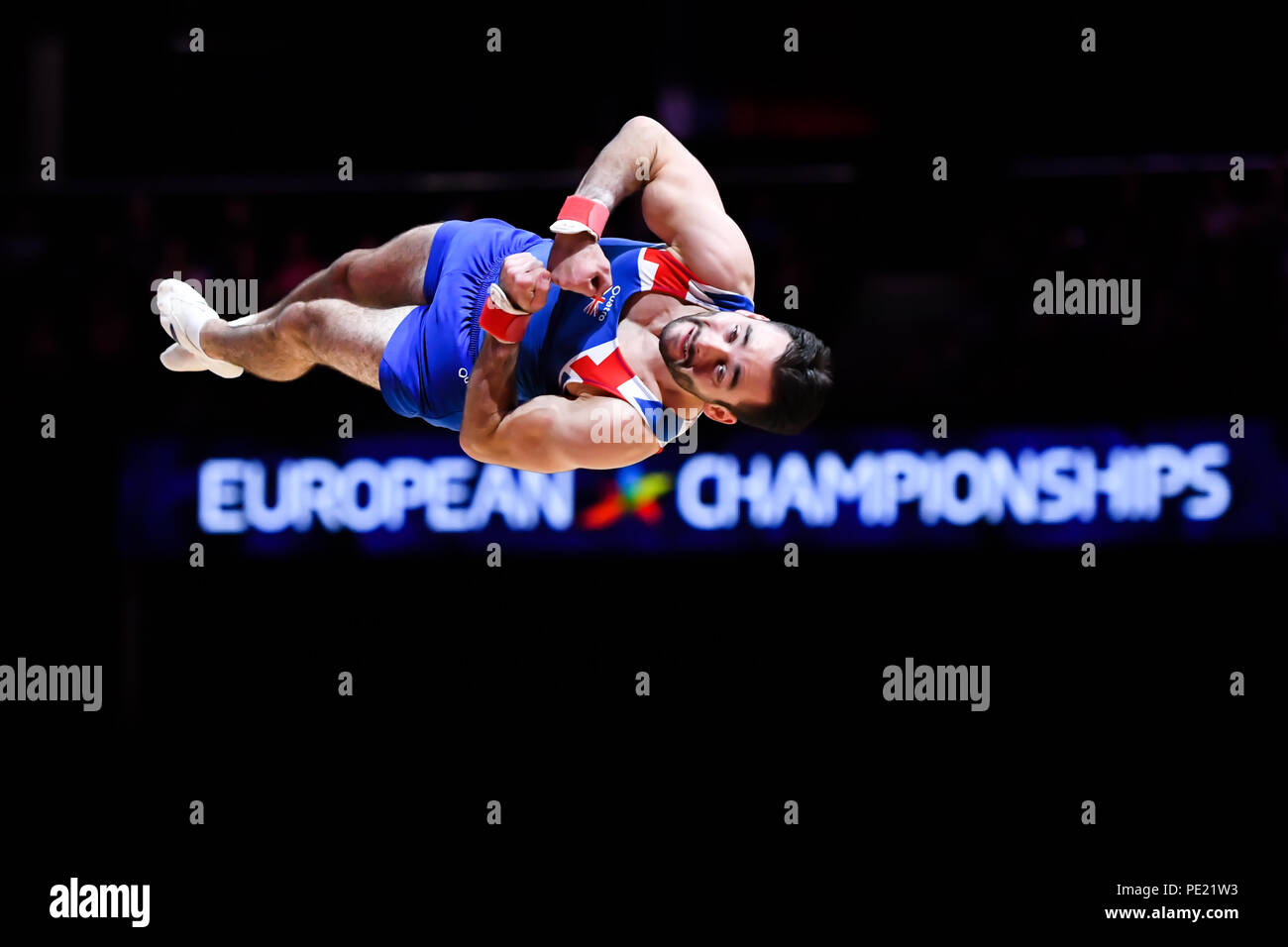 Glasgow, R.-U., 11 août 2018. Glasgow, R.-U., 11 août 2018. James Hall (GBR) est en concurrence sur l'exercice au sol en gymnastique artistique masculine finale de l'équipe pendant le championnat d'Europe 2018 Glasgow à l'Hydro SSE le Samedi, 11 août 2018. GLASGOW EN ÉCOSSE. Credit : Taka G Wu Banque D'Images
