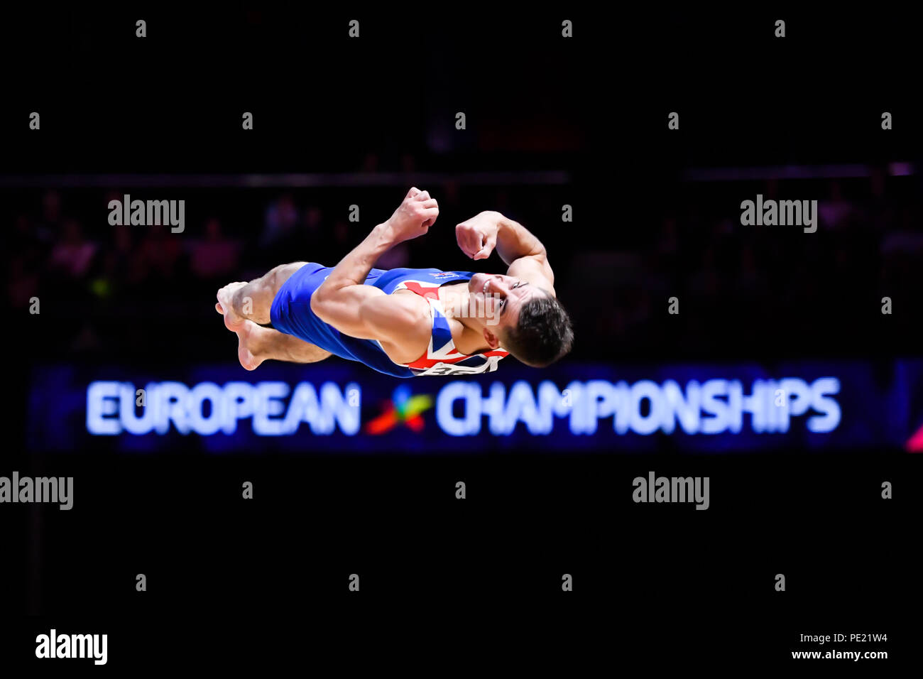 Glasgow, R.-U., 11 août 2018. Glasgow, R.-U., 11 août 2018. Max WHITLOCK (GBR) est en concurrence sur l'exercice au sol en gymnastique artistique masculine finale de l'équipe pendant le championnat d'Europe 2018 Glasgow à l'Hydro SSE le Samedi, 11 août 2018. GLASGOW EN ÉCOSSE. Credit : Taka G Wu Banque D'Images