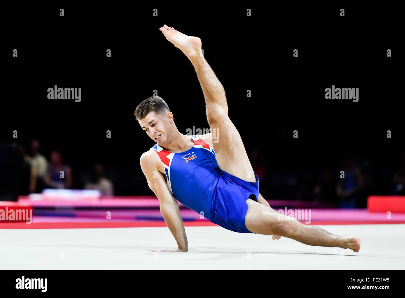 Glasgow, R.-U., 11 août 2018. Glasgow, R.-U., 11 août 2018. Max WHITLOCK (GBR) est en concurrence sur l'exercice au sol en gymnastique artistique masculine finale de l'équipe pendant le championnat d'Europe 2018 Glasgow à l'Hydro SSE le Samedi, 11 août 2018. GLASGOW EN ÉCOSSE. Credit : Taka G Wu Banque D'Images