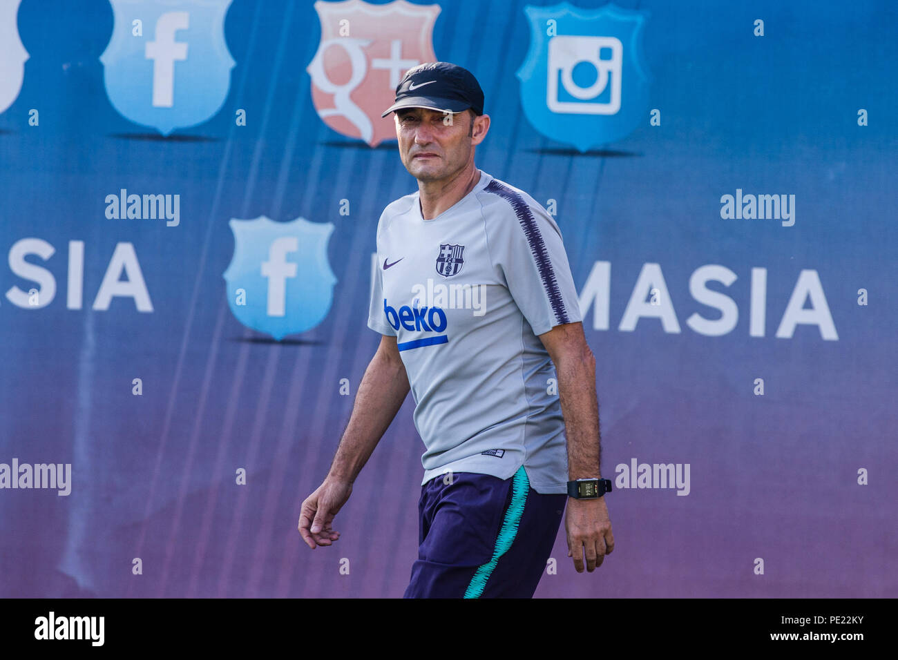 Ernesto Valverde de l'Espagne au cours de la session de formation du FC Barcelone avant que le jeu espagnol Supercopa contre FC Séville à Tanger. À Ciutat Esportiva Joan Gamper, Barcelone le 11 août de 2018. Août 11, 2018. Credit : AFP7/ZUMA/Alamy Fil Live News Banque D'Images