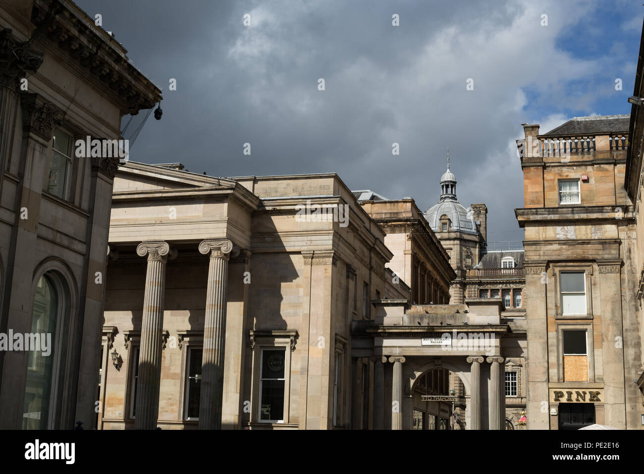 Architecture du Royal Exchange Square, à Glasgow, en Écosse, le 10 août 2018. Banque D'Images