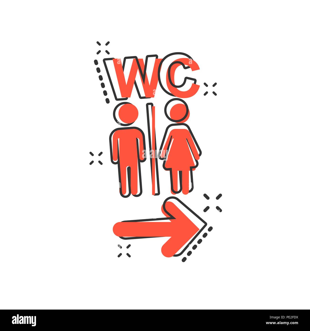 Vector cartoon WC, toilettes icône dans le style comique. Les hommes et les femmes restroom sign illustration pictogramme. Les WC splash concept d'effet. Illustration de Vecteur