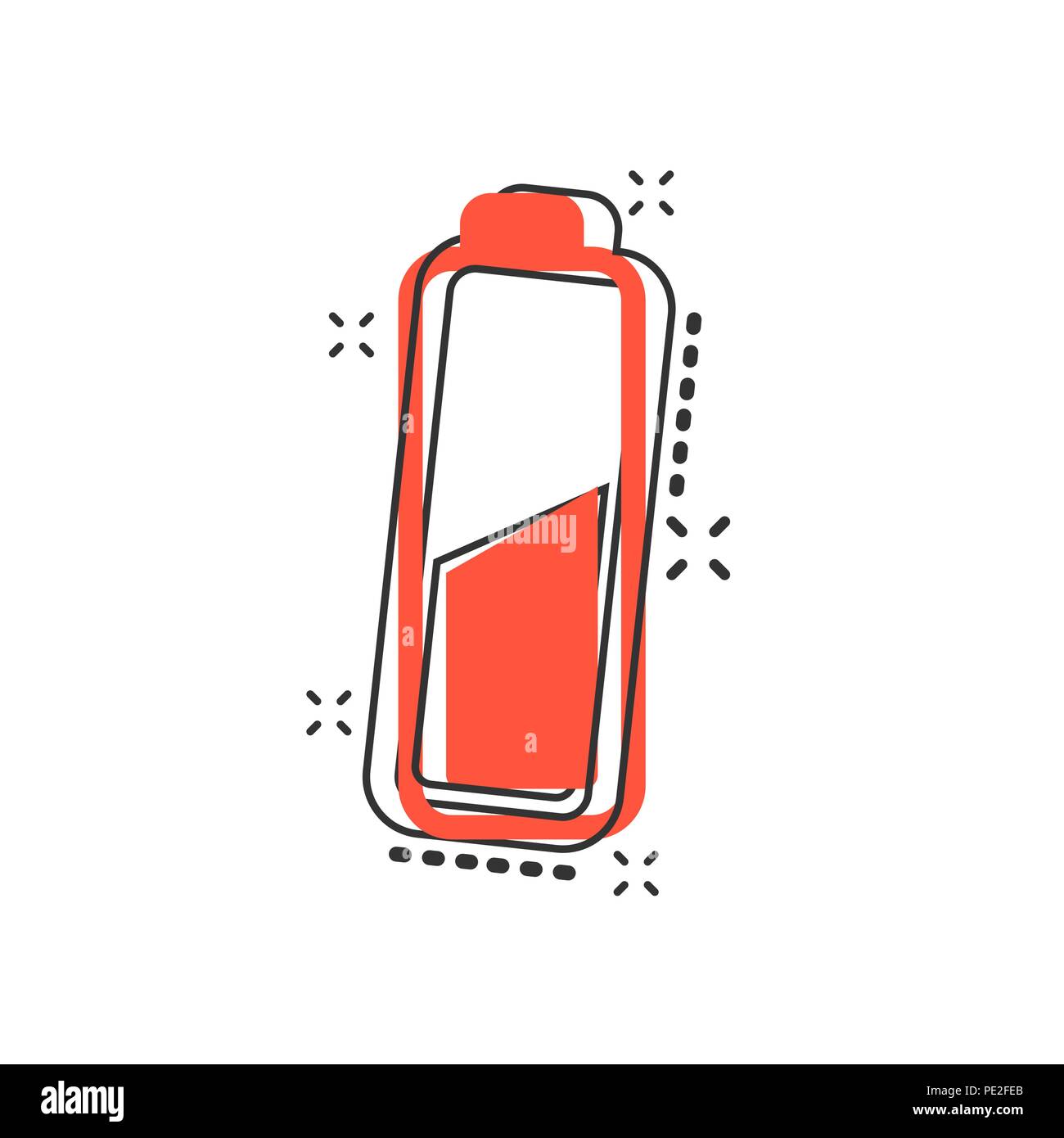 Vector cartoon témoin du niveau de charge de la batterie l'icône de connexion dans le style comique. Signe de la batterie illustration pictogramme. D'affaires de l'accumulateur effet splash concep Illustration de Vecteur