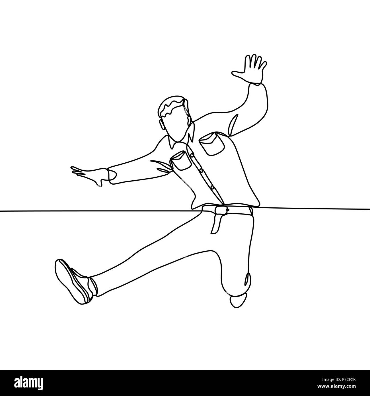 La figure de vecteur, ligne continue, homme businessman jumping Illustration de Vecteur
