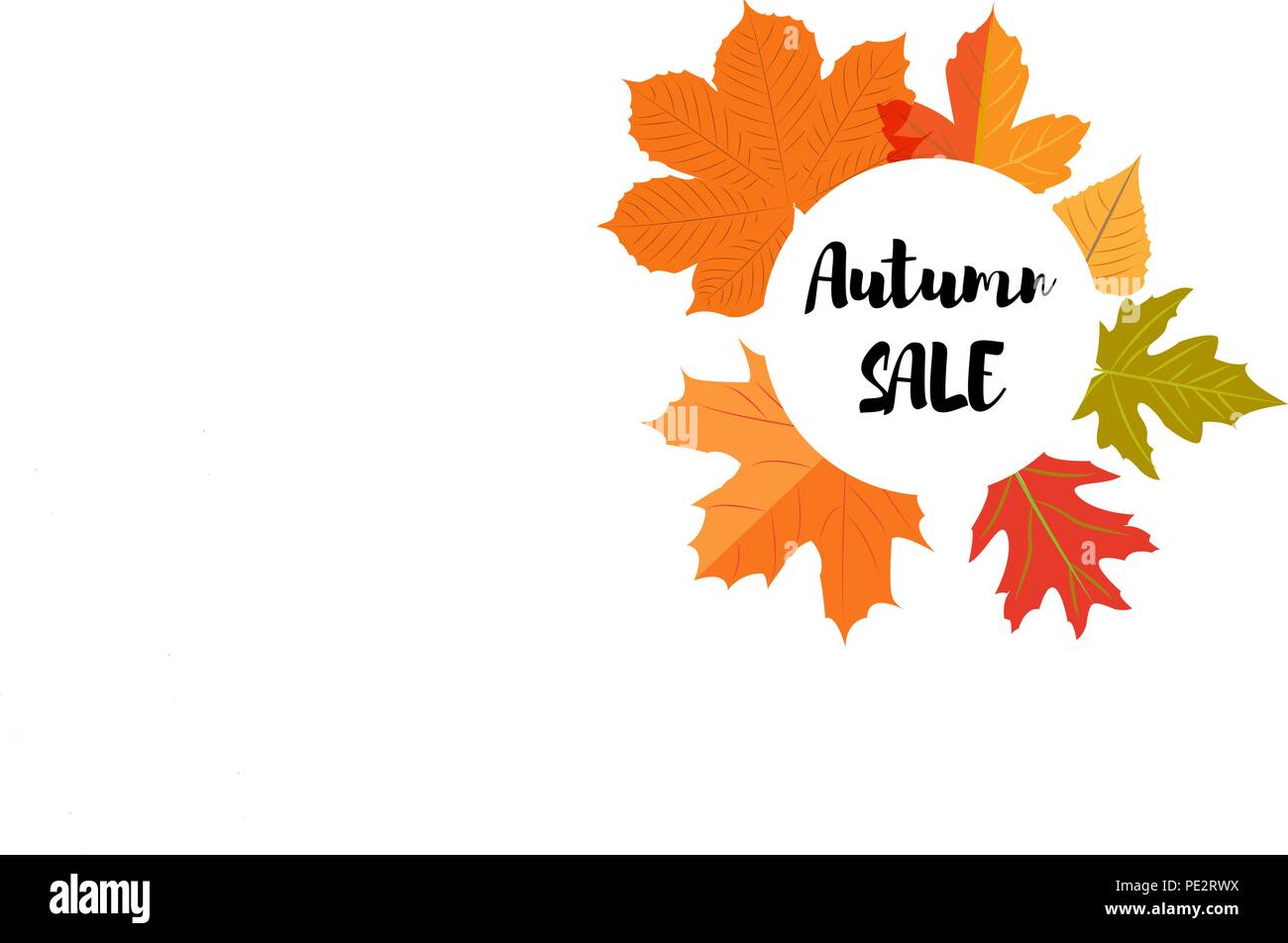 Ensemble d'automne feuilles jaunes et emblème circulaire avec texte automne vente Illustration de Vecteur