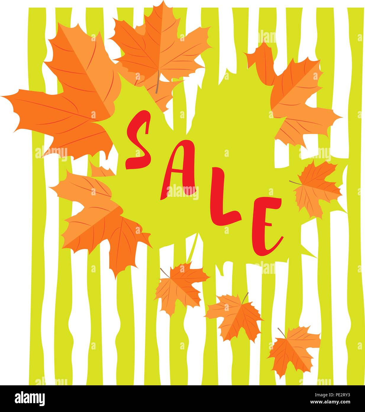 Ensemble de feuilles jaunes d'automne et de l'emblème avec texte automne vente avec fond de lignes horizontales Illustration de Vecteur