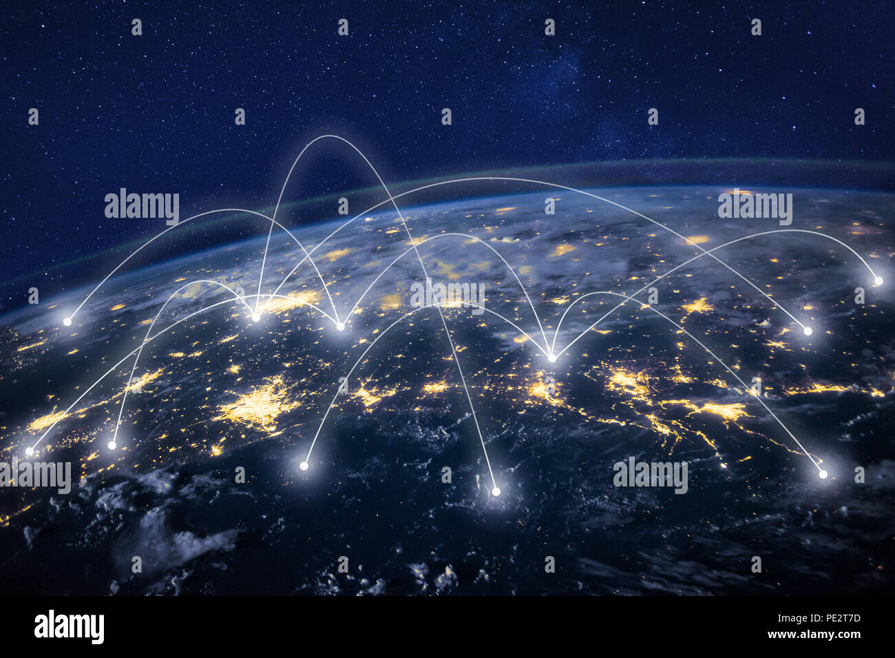 Réseau global concept, la technologie de l'information et des télécommunications, la planète Terre depuis l'espace, la communication d'entreprise dans le monde entier, l'image originale furnis Banque D'Images