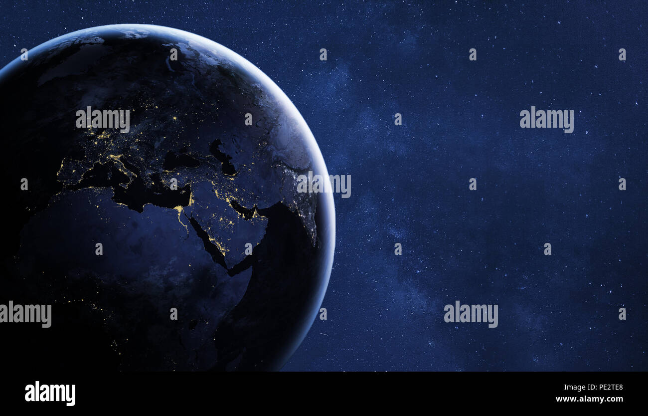 La planète Terre par nuit dans un ciel étoilé, vue depuis l'espace, l'image d'origine fourni par la NASA Banque D'Images