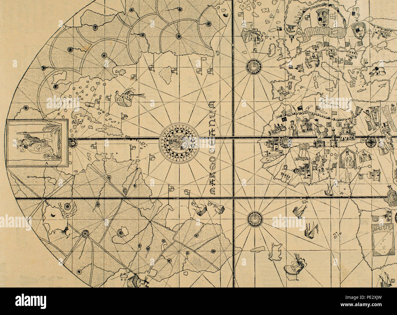 Juan de la Cosa (ca.1460-1509). La marine espagnole et cartographe. Carte de Juan de la Cosa. Télécopieur, gravure. Banque D'Images