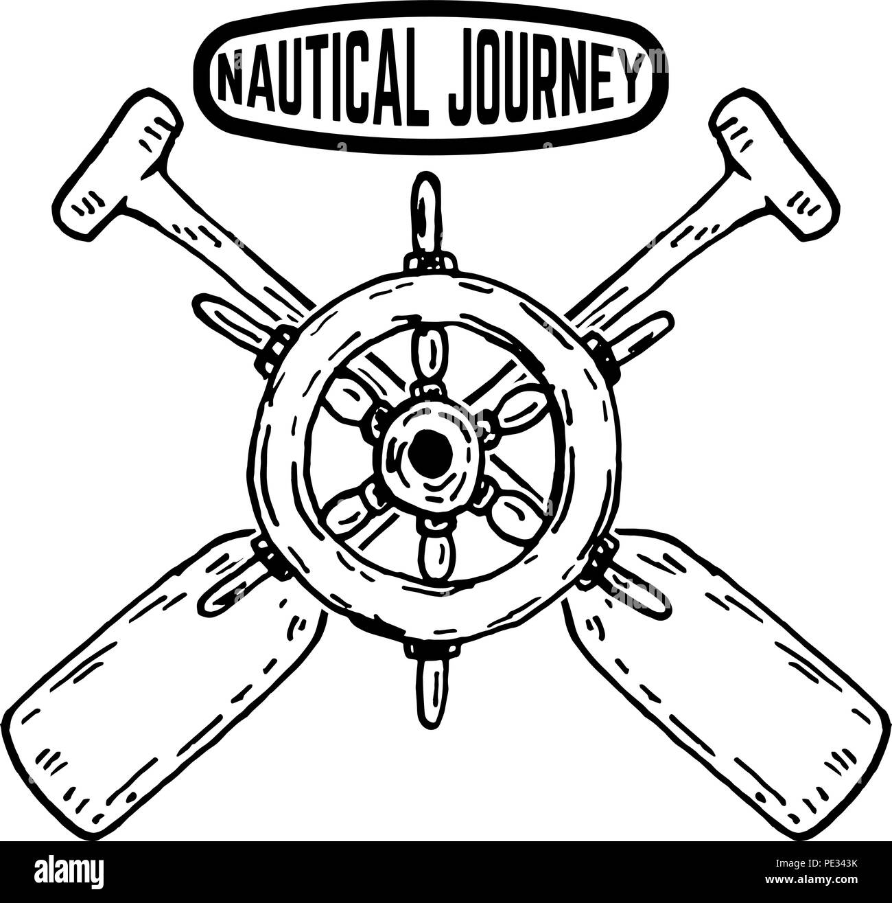 Voyage nautique avec l'emblème du navire volant avec traversée des palettes . L'élément de conception pour poster,signe, d'un insigne. Vector illustration Illustration de Vecteur