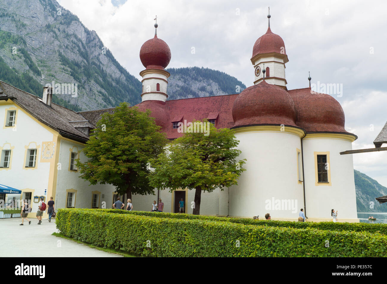 Église St Bartholomews, lac konigssee, parc national de Berchtesgaden Bavaria Allemagne Banque D'Images
