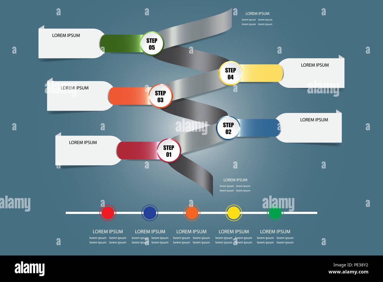 Infographie vecteur comme une spirale de métal avec des étiquettes en métal couleur blanc montrant les étapes du processus et calendrier avec une place libre pour votre texte. Tous les Illustration de Vecteur