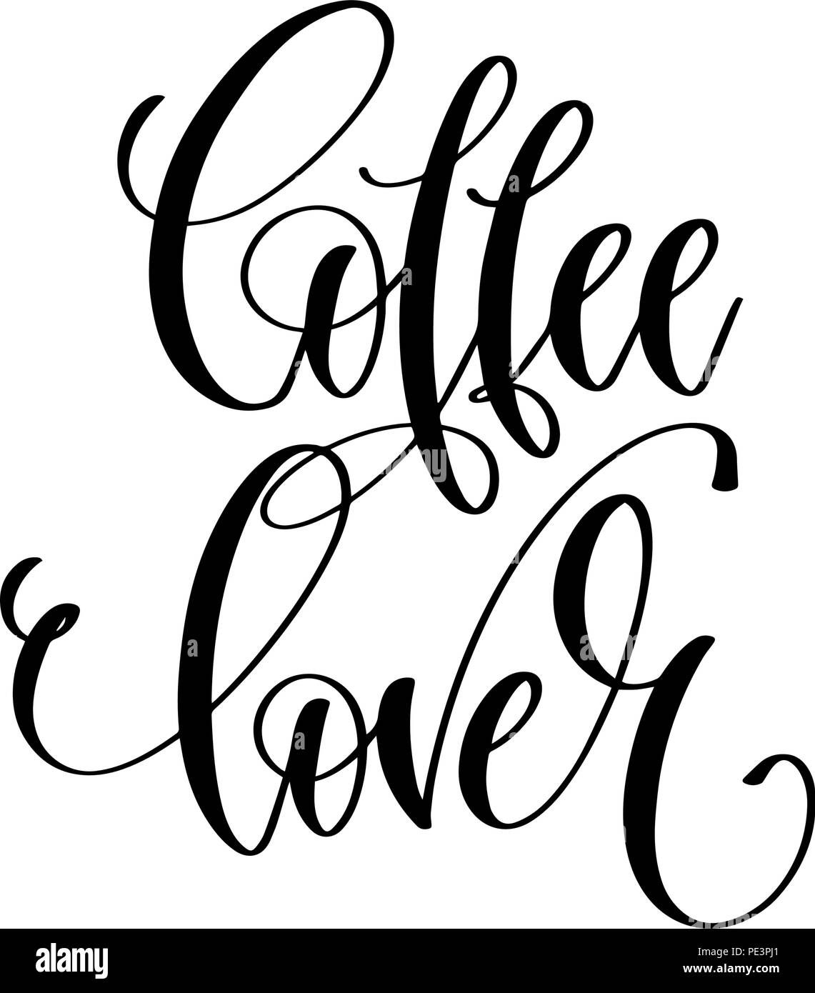 Amoureux de café - noir et blanc inscription lettrage main Illustration de Vecteur