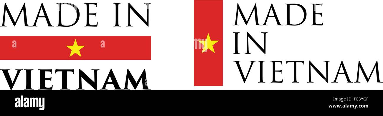 Faites simple étiquette au Vietnam. Texte avec des couleurs nationales organisées à l'horizontale et verticale. Illustration de Vecteur