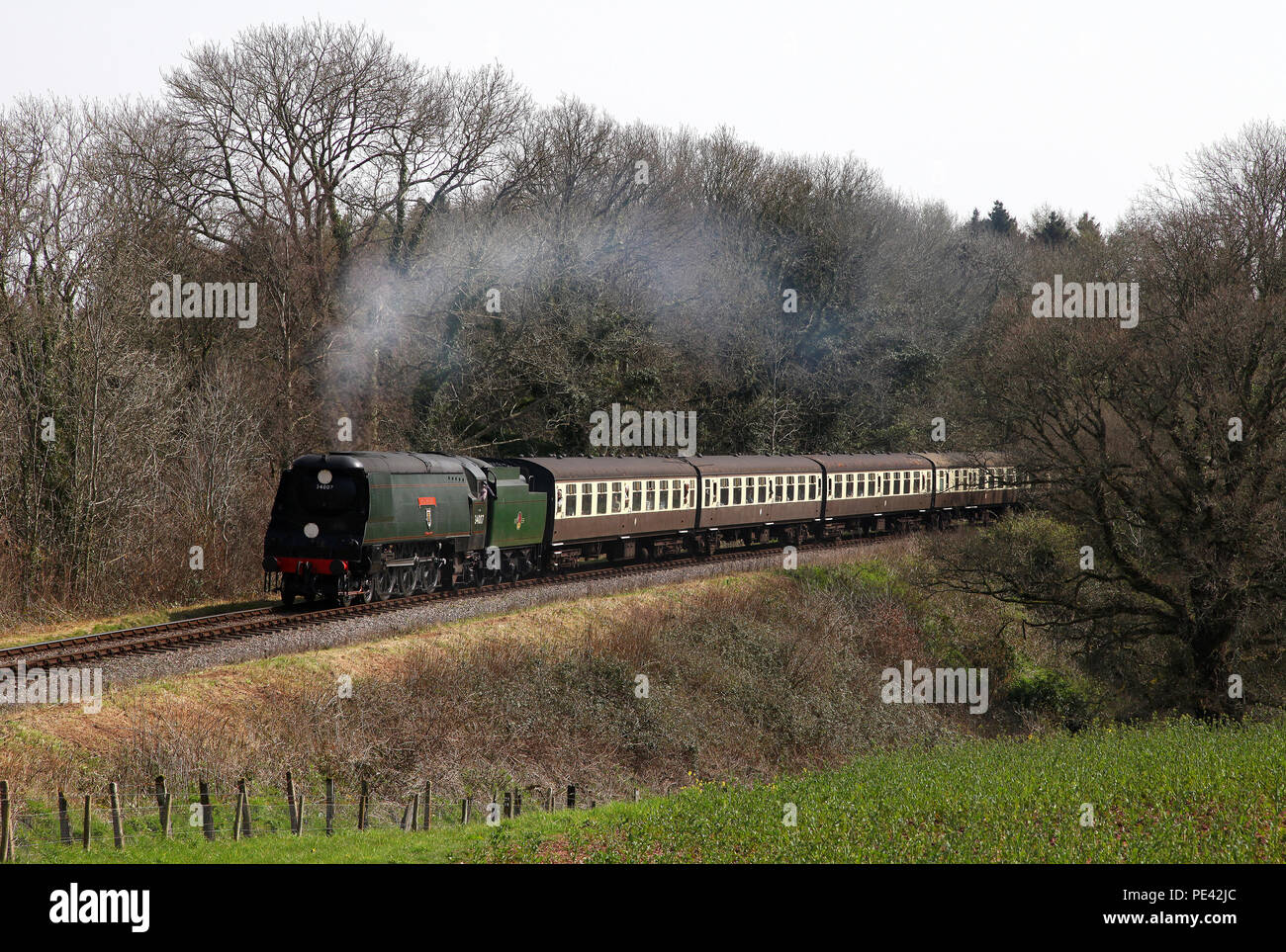 34007 Nr Crowcombe sur la West Somerset railway 30.3.14 Banque D'Images