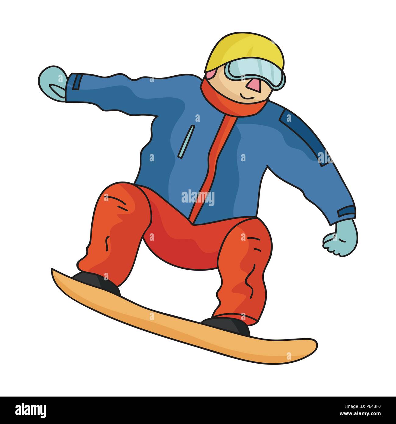 L'athlète avec la veste bleue et pantalon rouge sur un snowboard.Snowboarder  aux Jeux Olympiques.Les sports olympiques seule icône de style cartoon  vector cote st Image Vectorielle Stock - Alamy