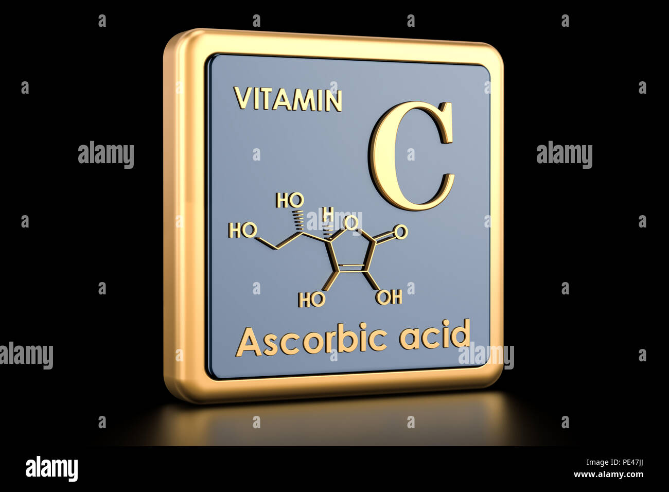 La vitamine C, acide ascorbique. Icône, formule chimique, structure  moléculaire. Le rendu 3D Photo Stock - Alamy