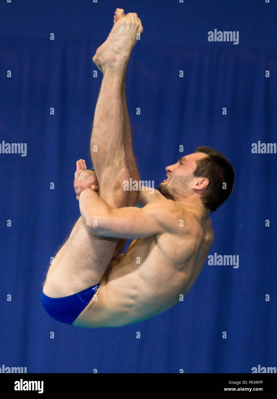 La Russie Alexander Bondar concurrentes dans les Men's 10m Finale de la plate-forme durant la journée 11 de l'European Championships 2018 au Royal Commonwealth Pool, Édimbourg. Banque D'Images