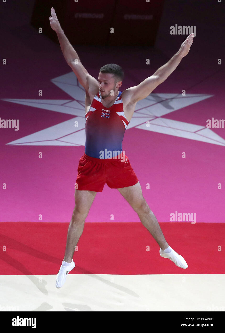 Dominick Cunningham de Grande-Bretagne sur le sol dans la finale de l'appareil masculin pendant le onze jour des Championnats d'Europe 2018 à l'Hydro SSE, Glasgow. APPUYEZ SUR ASSOCIATION photo. Date de la photo: Dimanche 12 août 2018. Voir PA Story GYMNASTIQUE européenne. Le crédit photo devrait se lire comme suit : Jane Barlow/PA Wire. Banque D'Images