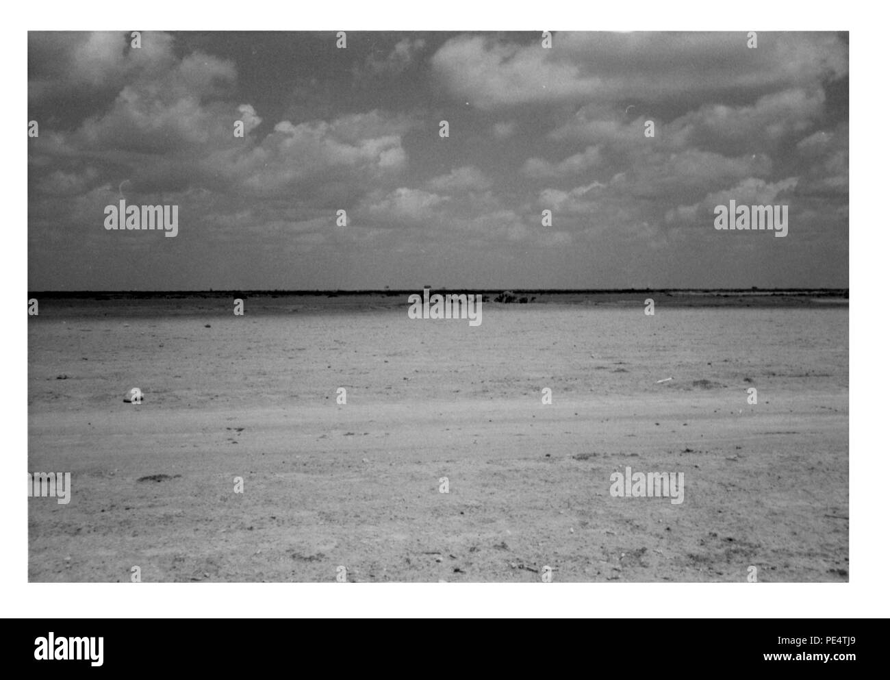 Une autre photo de la plaine côtière, mais dans un domaine où il n'y a pas eu de pluie pendant un an et demi. La moyenne des précipitations dans la zone centrale de la Somalie est autour de 200mm/an, mais irrégulière en référence à salon. Par conséquent, nomades doivent déménager pour garder du fourrage pour le bétail. Il y a un camp de nomades dans l'arrière-plan, mais nous avons constaté qu'ils n'étaient que de passage et campé pendant la nuit. Photo # 21. Banque D'Images