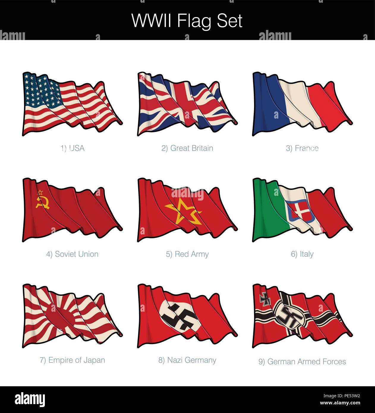 La Seconde Guerre mondiale Waving Flag Set. L