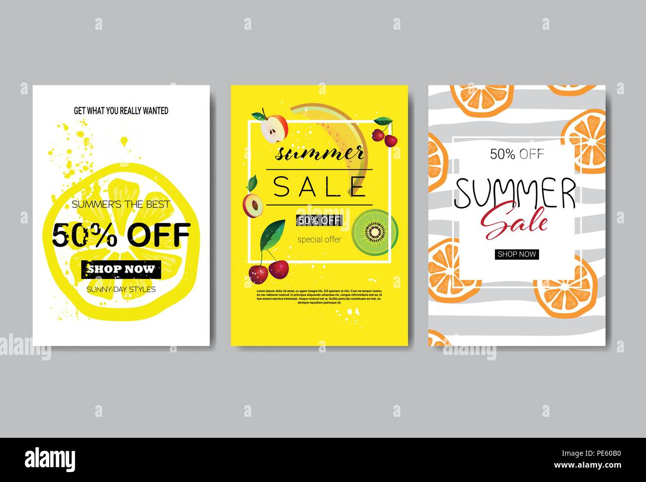 Vente d'été set design badge lettrage fruits saison label shopping pour logo templates invitation carte de souhaits imprime et affiches Illustration de Vecteur