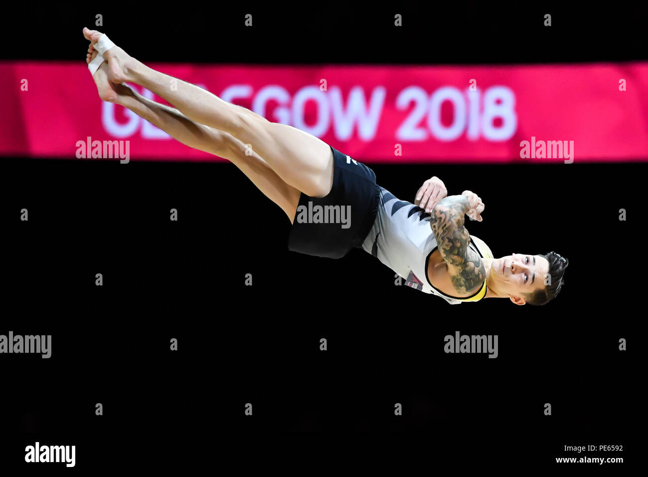 Glasgow, Royaume-Uni. 12Th Aug 2018. Marcel NGUYEN (GER) est en concurrence sur le sol en gymnastique artistique masculine pendant la finale de l'appareil European Championships 2018 Glasgow à l'Hydro SSE le dimanche, 12 août 2018. GLASGOW EN ÉCOSSE. Credit : Crédit : Wu G Taka Taka Wu/Alamy Live News Banque D'Images
