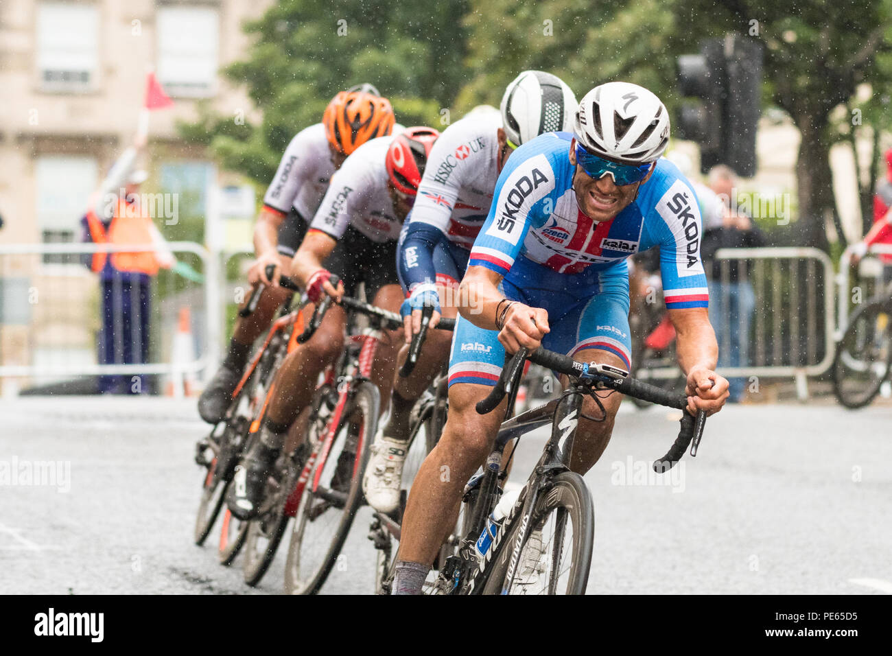 Glasgow, Écosse, Royaume-Uni - 12 août 2018 : European Championships 2018 - des conditions difficiles sous la pluie pour les concurrents aux Championnats d'Europe de course sur route des hommes à Glasgow Crédit : Kay Roxby/Alamy Live News Banque D'Images