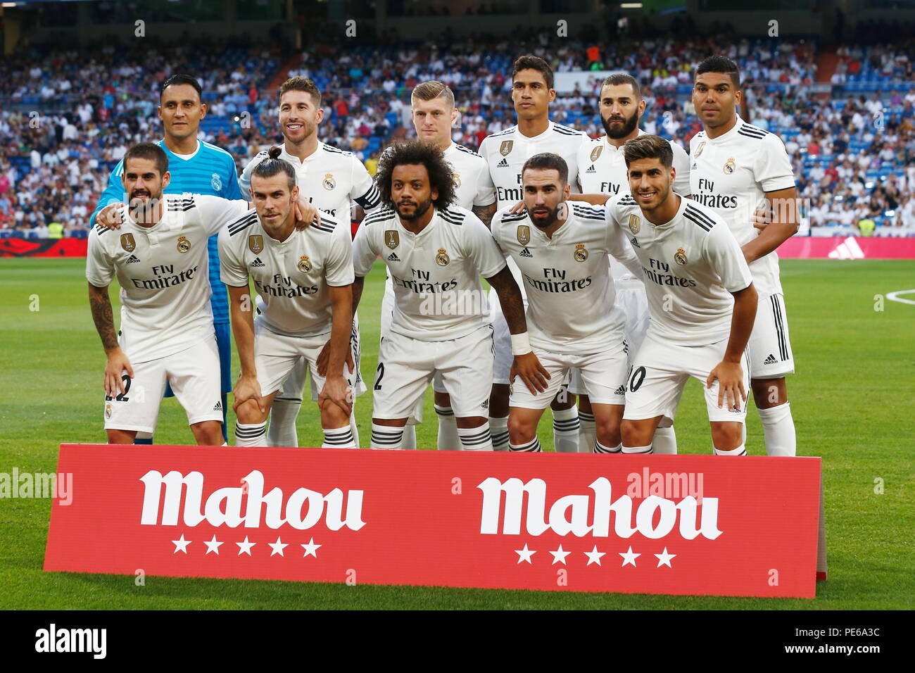 Madrid, Espagne. Août 11, 2018. Groupe de l'équipe du Real Madrid (Real) Football/soccer match présaison : 'Trofeo Santiago Bernabeu" entre le Real Madrid CF 3-1 AC Milan au Santiago Bernabeu à Madrid, Espagne . Credit : Mutsu Kawamori/AFLO/Alamy Live News Banque D'Images