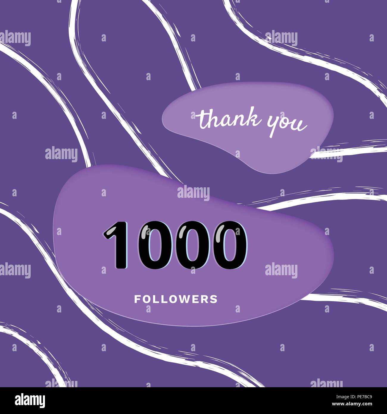 1000 followers carte de remerciement. Couvrir avec effet papercut et pinceau lignes abstraites. Modèle pour les médias sociaux. Vector illustration. Illustration de Vecteur