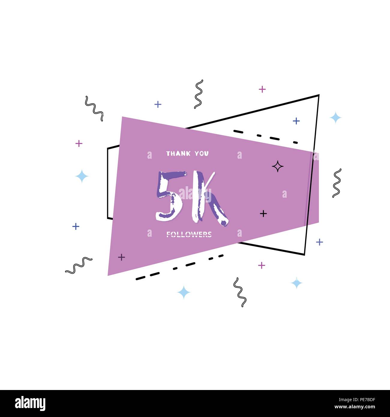 5k followers carte de remerciement. Célébration 5000 bannière géométrique des abonnés. Modèle pour les médias sociaux. Vector illustration. Illustration de Vecteur