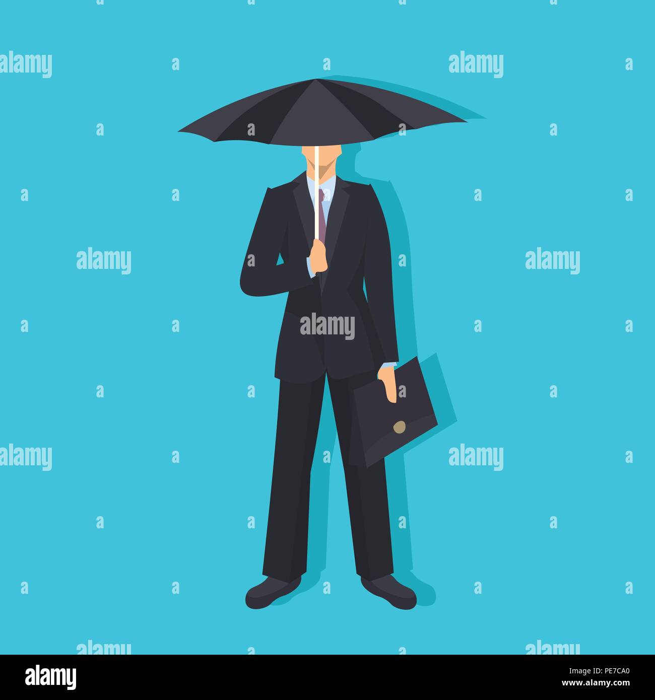 Businessman holding umbrella business protection pluie homme concept personnage télévision pleine longueur fond bleu Illustration de Vecteur