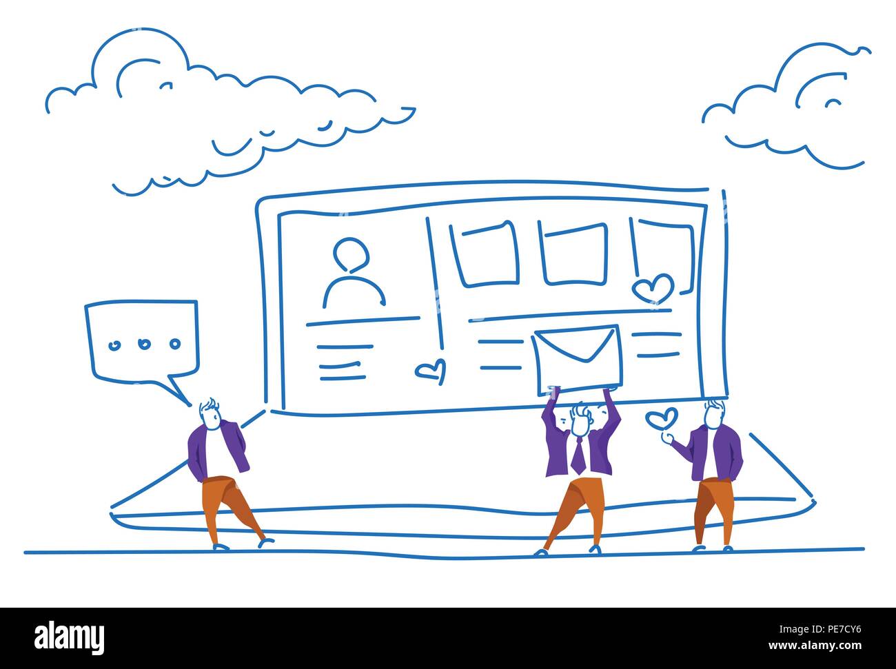Les gens d'affaires profil de médias sociaux de l'écran du portable de l'application de l'ordinateur en ligne app messenger discours communication concept woman silhouette horizontale doodle croquis Illustration de Vecteur Les gens d'affaires profil de médias sociaux de l'écran du portable de l'application de l'ordinateur en ligne app messenger discours communication concept woman silhouette horizontale doodle croquis Illustration de Vecteur