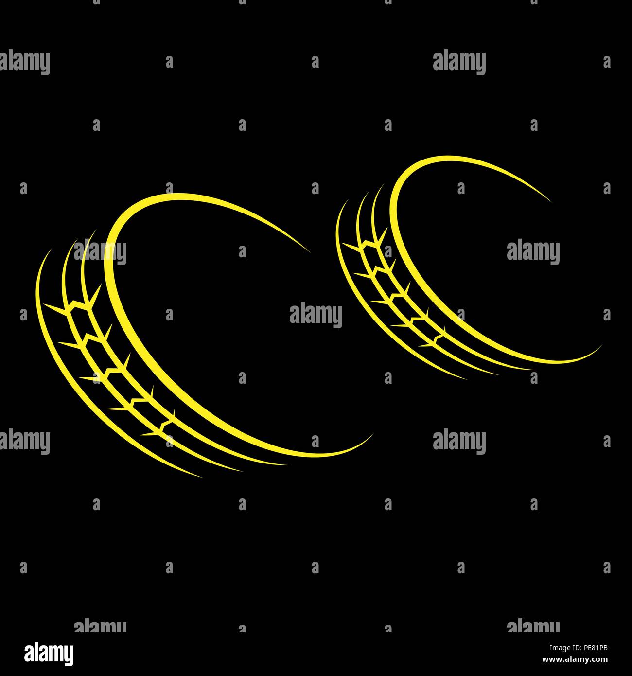 Deux silhouettes roue voiture jaune isolé sur fond noir Illustration de Vecteur