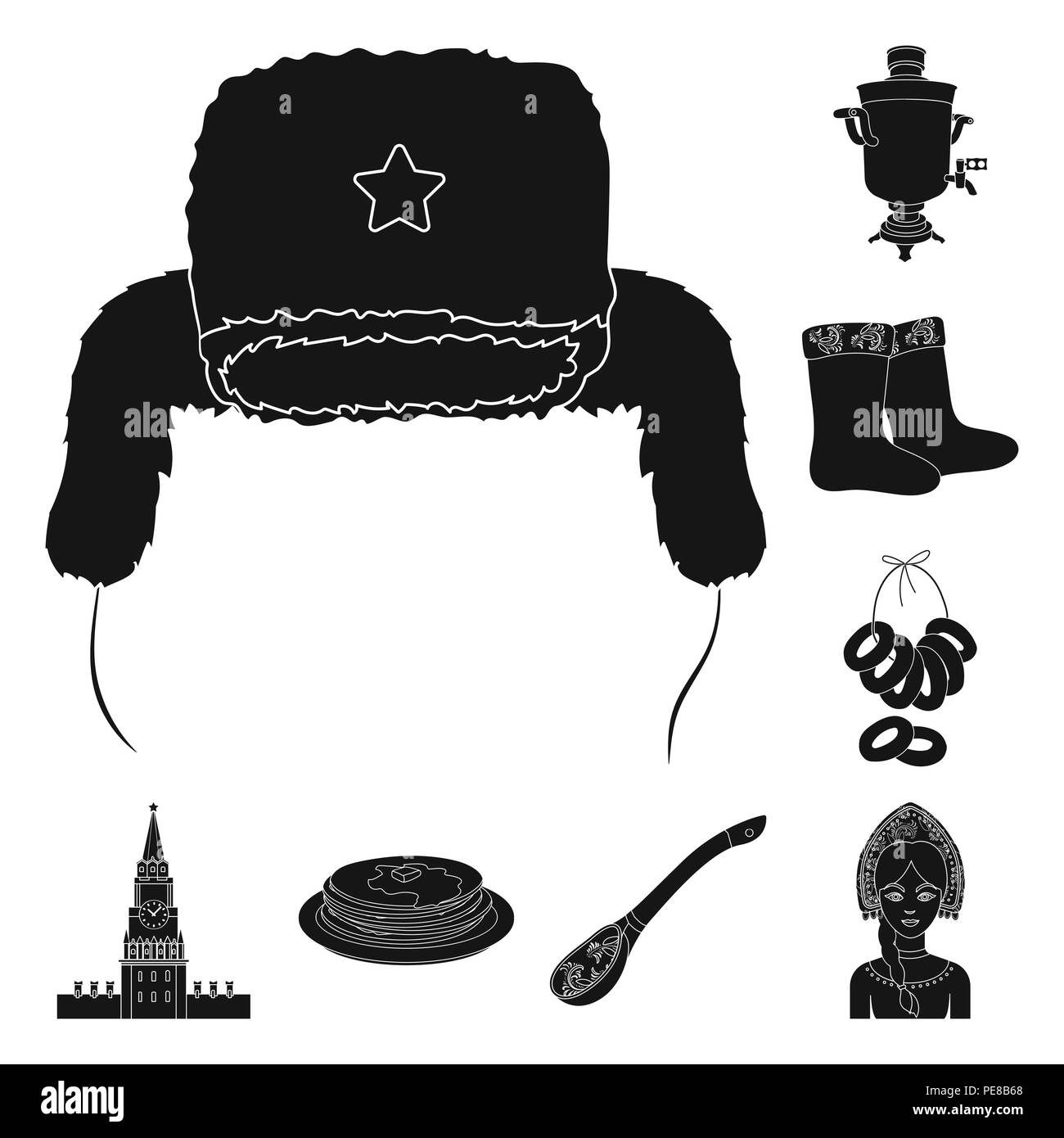 La Russie, pays, billet d'icônes noires dans set collection pour la conception. Attractions touristiques et dispose d'illustration vectorielle stock symbol. Illustration de Vecteur