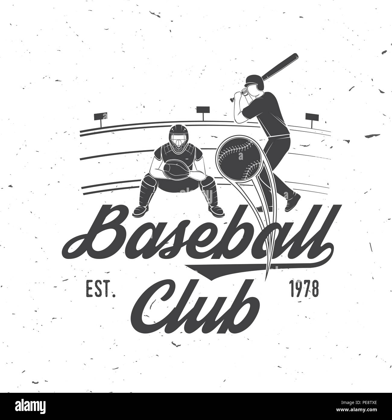 Le baseball ou le softball club badge. Vector illustration. Concept pour chemise ou d'un logo, d'impression, de timbres ou de pièce en t. Typographie vintage design avec la pâte de base-ball, balle de baseball pour catcher et silhouette. Illustration de Vecteur